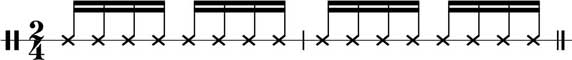 Notenlinie des Ganzá Rhythmus im 2/4-Takt